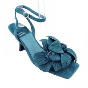 NEW JEFFREY CAMPBELL women honolulu heeled flower sandal in teal suede